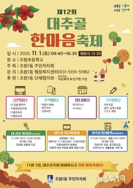 수원시 장안구 조원1동 주민자치회, 11월 1일 '제12회 대추골 한마음 축제' 개최