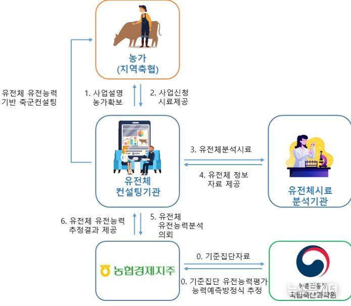 한우 암소 유전체 유전능력 예측 서비스 체계도