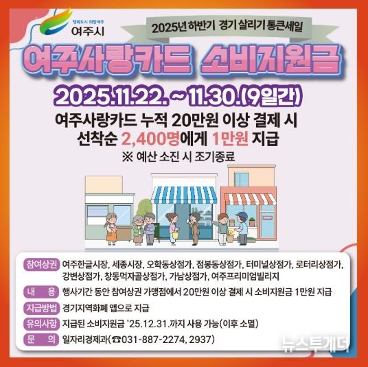 여주시, 2025년 하반기 경기도 통큰세일과 함께하는 '여주사랑카드 소비지원금' 지원
