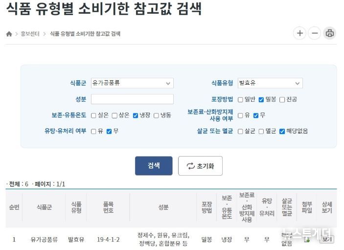 소비기한 참고값 검색 서비스