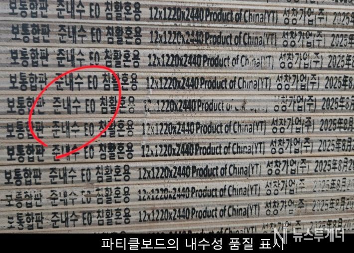 파티클보드의 내수성 품질 표시